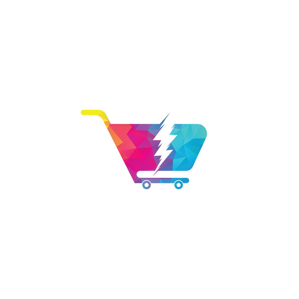 Carrito de compras con icono de logotipo flash. Carro Thunder Logo Vector Icono Ilustración - Vector, imagen