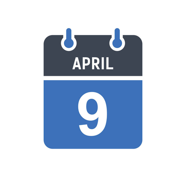 9 апреля Значок даты календаря, значок даты события, дата календаря, вектор иконки - Вектор,изображение