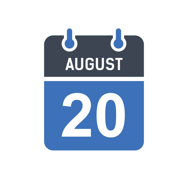 20 августа Значок даты календаря, значок даты события, дата календаря, вектор иконки - Вектор,изображение
