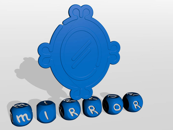 spiegel kubieke letters met 3D pictogram op de top, 3D illustratie voor achtergrond en mooie - Foto, afbeelding
