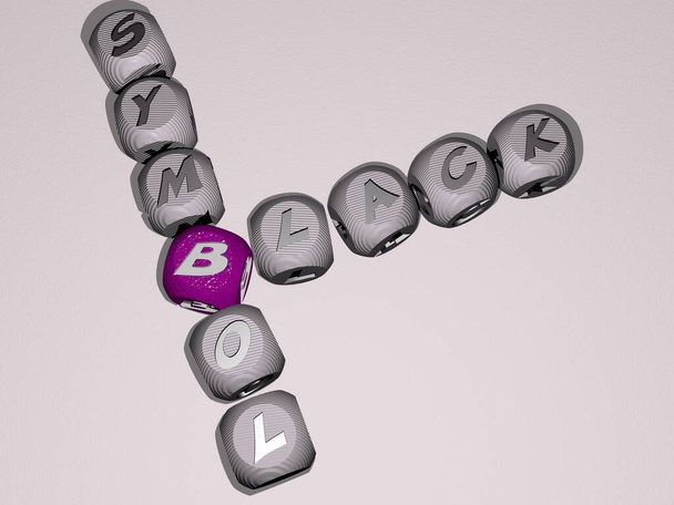 чорний символ кросворд з кубиками літер кольору, 3D ілюстрація для фону та абстрактних
 - Фото, зображення