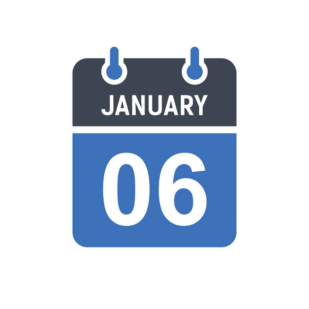 6 января Значок даты календаря, значок даты события, дата календаря, вектор иконки - Вектор,изображение