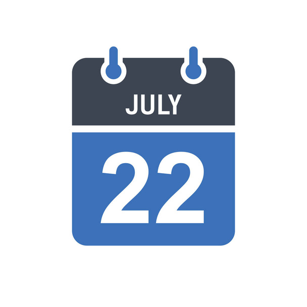 22 июля Значок даты календаря, значок даты события, дата календаря, вектор иконки - Вектор,изображение