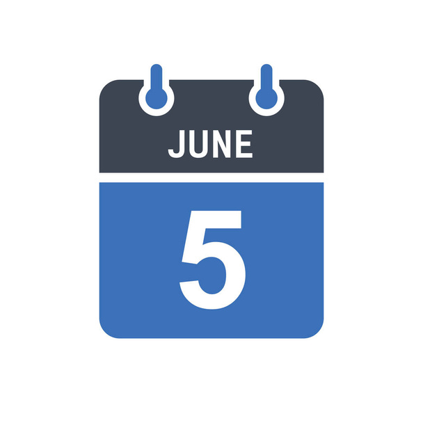 Junio 5 Icono de fecha de calendario, Icono de fecha de evento, Fecha de calendario, Icono diseño gráfico vectorial - Vector, imagen