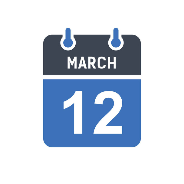 12 de marzo Fecha del calendario Icono, Icono de fecha de evento, Fecha del calendario, Icono de diseño gráfico vectorial - Vector, imagen