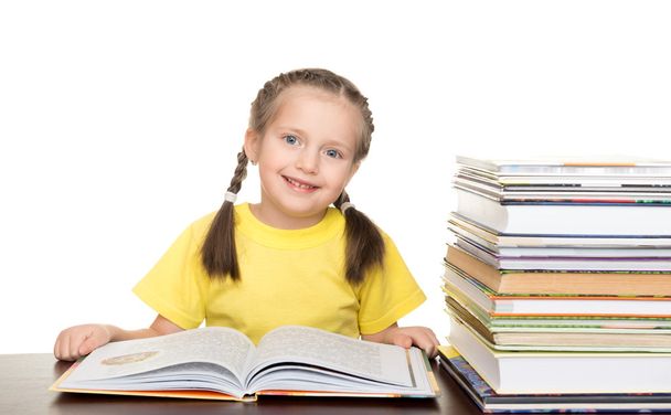 girl with book on white - Photo, Image