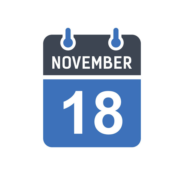 18 ноября Значок даты календаря, значок даты события, дата календаря, вектор иконки - Вектор,изображение
