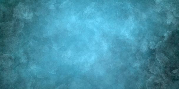 bright saturated blue abstract watercolor grunge background with blackout and glow effect - Photo, Image