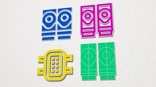 ELBOW PADS bunte Reihe von Symbolen, 3D-Illustration - Foto, Bild