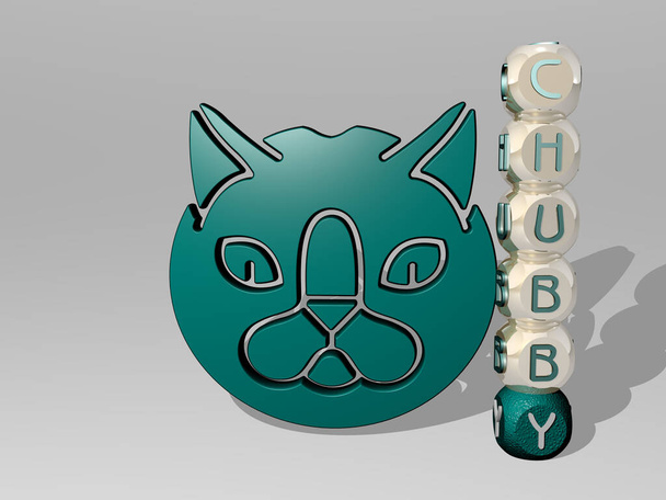 Bireysel harflerin dikey metninin yanında CHUBBY 3D simgesi, yağ ve arkaplan için 3B illüstrasyon - Fotoğraf, Görsel
