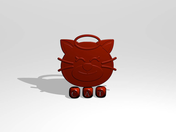 macska 3D ikon felett kocka betűk, 3D illusztráció részére állat és háttér - Fotó, kép