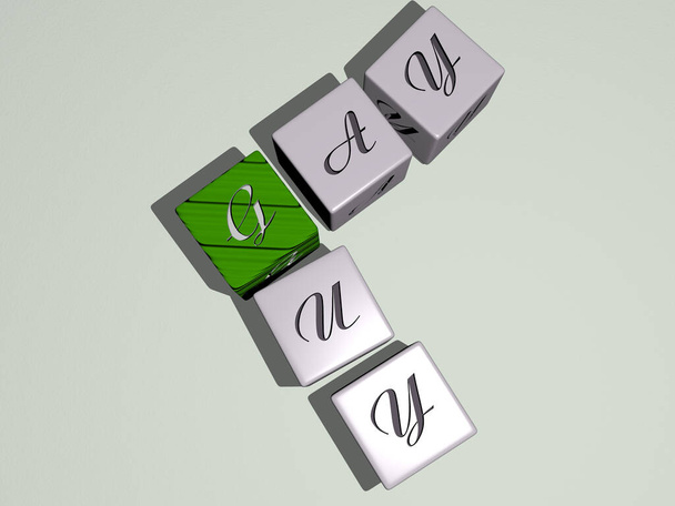 gay σταυρόλεξο τύπος με κυβικά γράμματα ζάρια, 3D εικονογράφηση για υπερηφάνεια και ουράνιο τόξο - Φωτογραφία, εικόνα