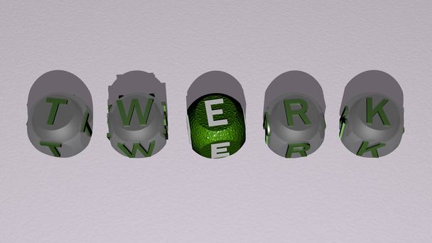 TWERK tekst by cubic dice letters, Ilustracja 3D - Zdjęcie, obraz
