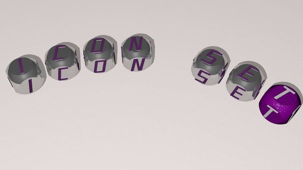 icoon set tekst van dobbelstenen letters met kromming, 3D illustratie voor ontwerp en achtergrond - Foto, afbeelding