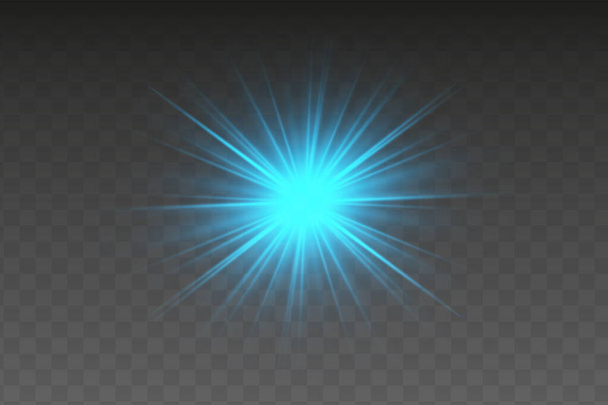 Blauwe gloeiende lichten effecten geïsoleerd op de achtergrond. Glow light-effect. - Vector, afbeelding