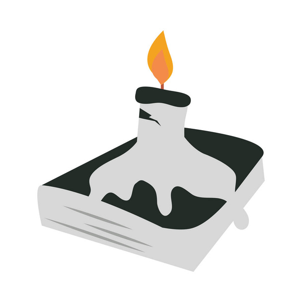 Счастливый Хэллоуин, расплавленная свеча на фокусе с книгой заклинаний или угощение праздничным плоским дизайном значка - Вектор,изображение