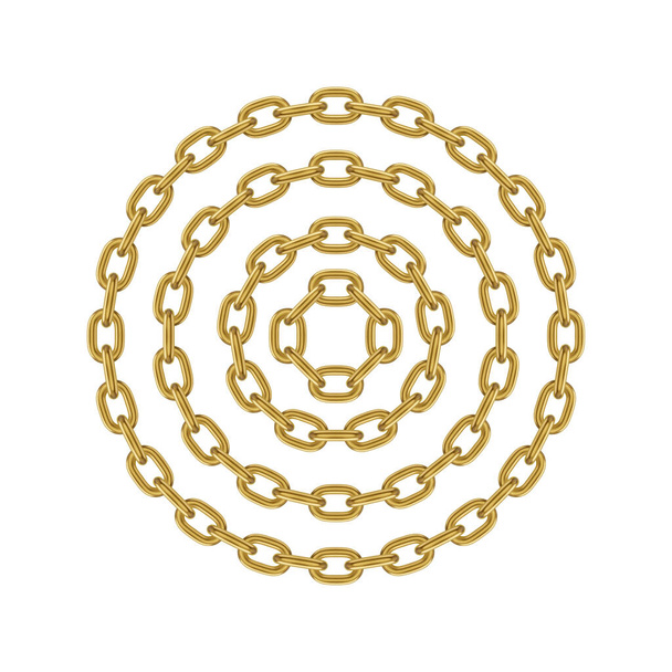 Golden metal round chain set. Realistic vector looped chain for design. - Vector, Image