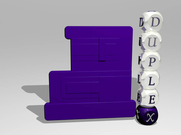 duplex 3D icoon naast de verticale tekst van individuele letters, 3D illustratie - Foto, afbeelding