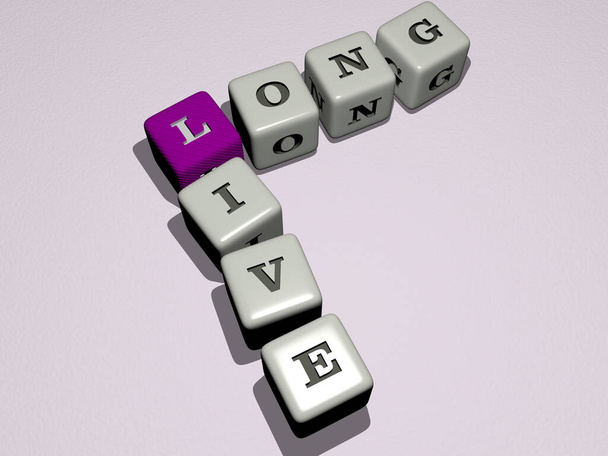 long live crossword by cubic dice letters, 3D illustration for background and beautiful - Photo, Image