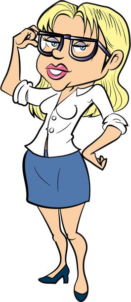Cartoon female office worker with glasses - Vector, Image