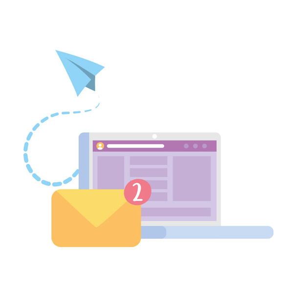 laptop email message follow social network communication and technologies - Vector, Image