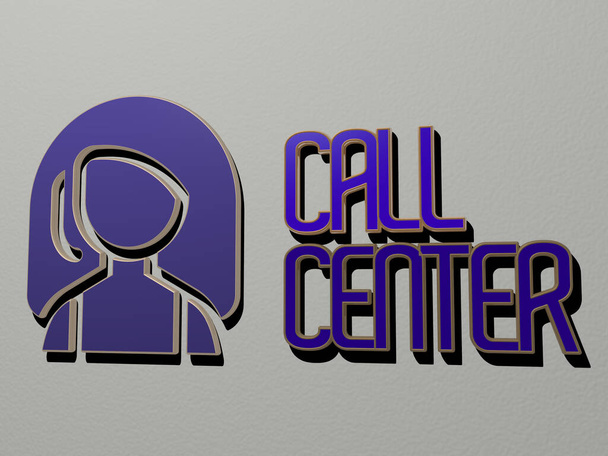 Callcenter-Symbol und Text an der Wand, 3D-Illustration für Telefon und Geschäft - Foto, Bild