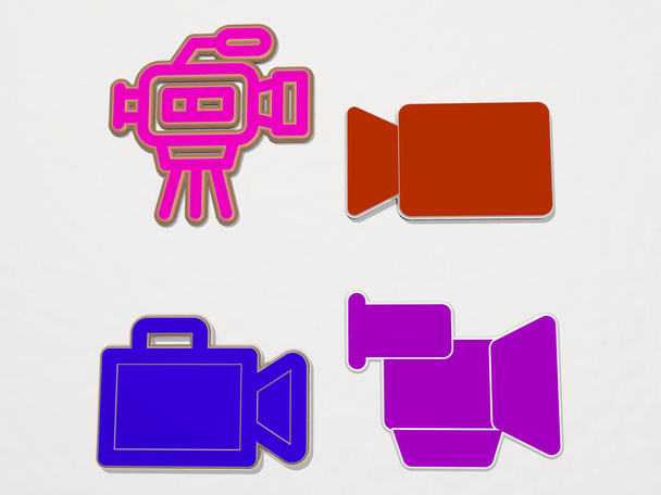 set di 4 icone per videocamera, illustrazione 3D - Foto, immagini