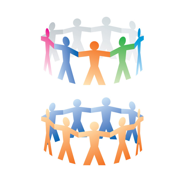 Dois círculos de pessoas de papel colorido no fundo branco
 - Vetor, Imagem