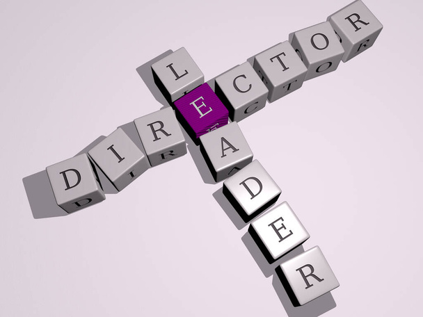 IRECTOR LEADER keresztrejtvény kocka betűkkel, 3D illusztráció üzleti és üzletember - Fotó, kép