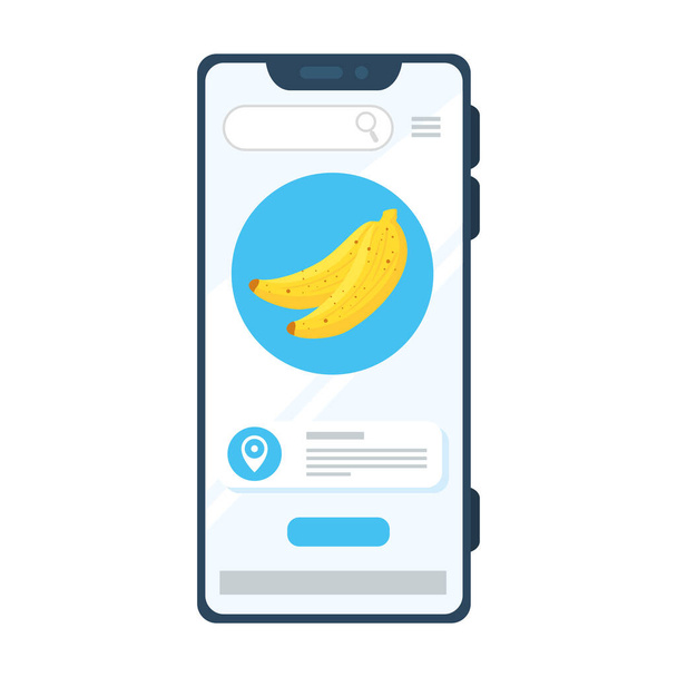 acquisti online di banane, attraverso un'app su smartphone - Vettoriali, immagini