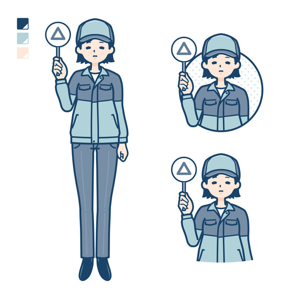 A woman wearing workwear with Put out a Triangle panel image - Vector, afbeelding