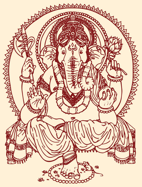 Σχέδιο ή σκίτσο του Ινδουιστικού Θεού, Λόρδος Ganesha διάνυσμα επεξεργάσιμο περίγραμμα εικονογράφηση - Διάνυσμα, εικόνα