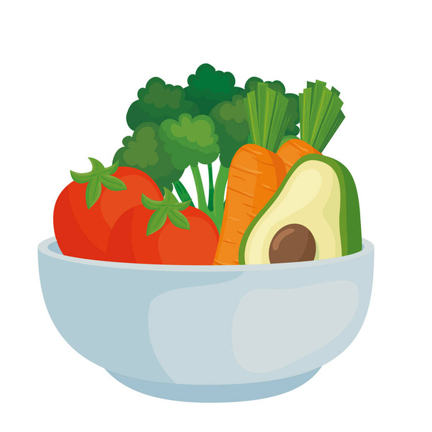 fresh vegetables on bowl, in white background - Wektor, obraz
