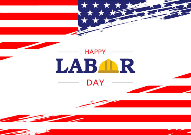 Happy Labor Day belettering creatief ontwerp op witte borstel stoke stijl en de Amerikaanse vlag achtergrond. - Vector, afbeelding