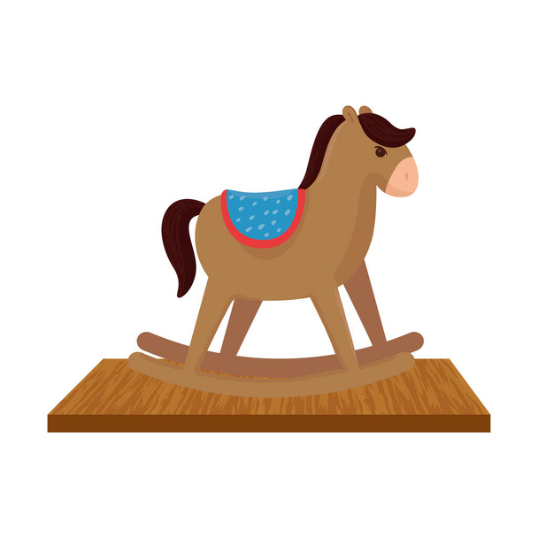 cheval à bascule en bois, jouet pour enfants, sur table en bois - Vecteur, image