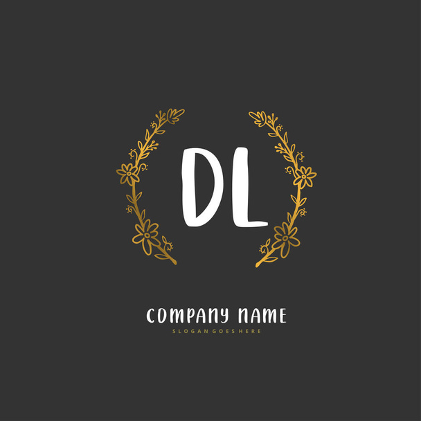 D L DL İlk el yazısı ve daireyle imzalı logo tasarımı. Moda, takım, düğün, lüks logo için güzel tasarım logosu. - Vektör, Görsel
