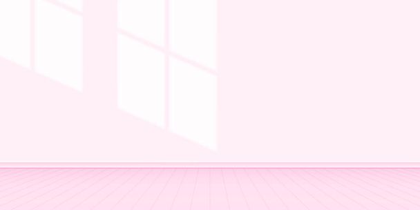 壁の部屋窓からの光の輝きとピンクのパステルカラー、家のリビングルームの壁のインテリア、内部の壁の空のスペース、パステルピンクの壁、コピースペース - ベクター画像