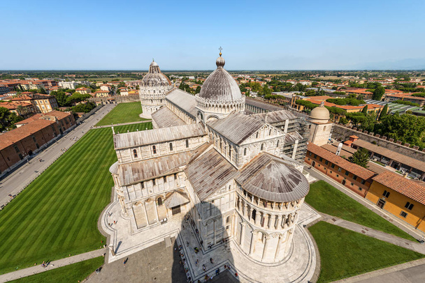 Cathedral and Baptistery of Pisa view from the Leaning Tower, Piazza or Campo dei Miracoli (Square of Miracles). Tuscany, Italy, Europe - Photo, Image