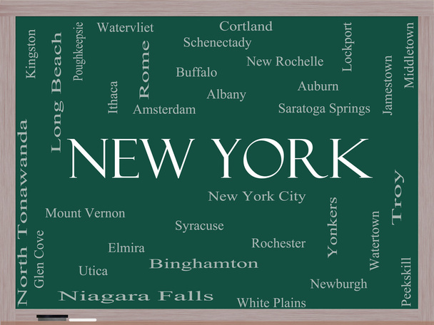 New York State Word Cloud Concept sur un tableau noir
 - Photo, image