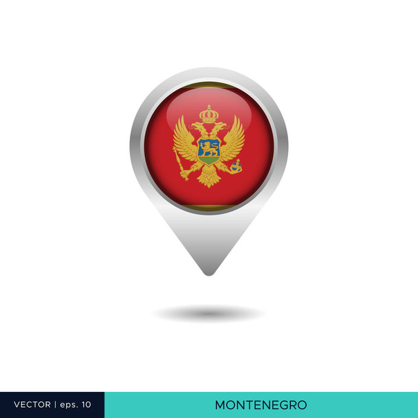 Montenegro flag map pin vector design template - Vettoriali, immagini
