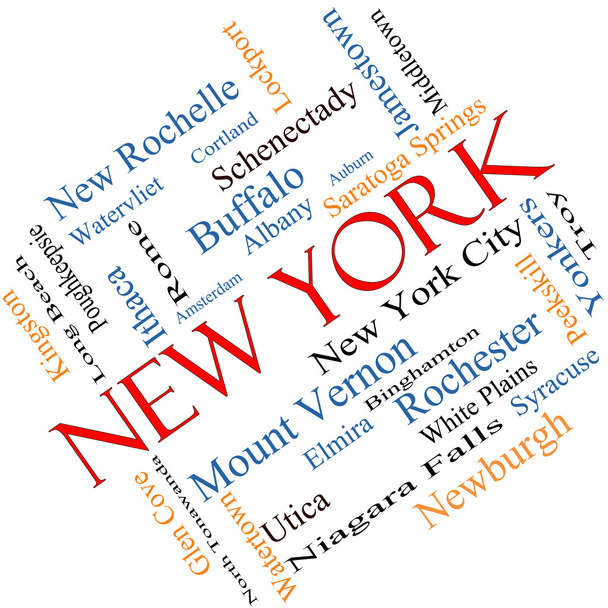 new york state word cloud concept abgewinkelt - Foto, Bild