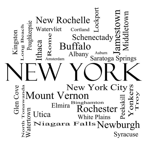 New York-i állami szó felhő fogalmát a fekete-fehér - Fotó, kép