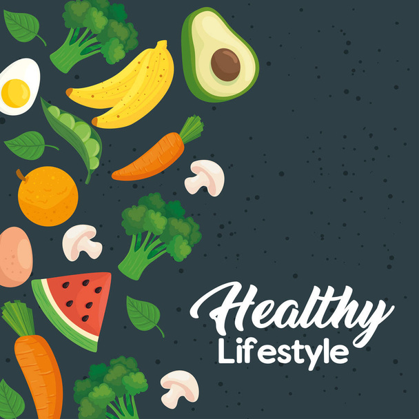 prapor zdravého životního stylu, se zeleninou a ovocem - Vektor, obrázek