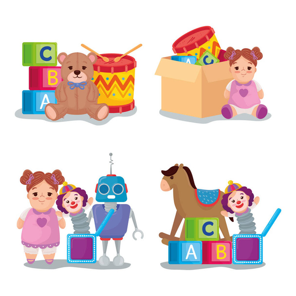 set icons, cute toys kids - Vector, Image