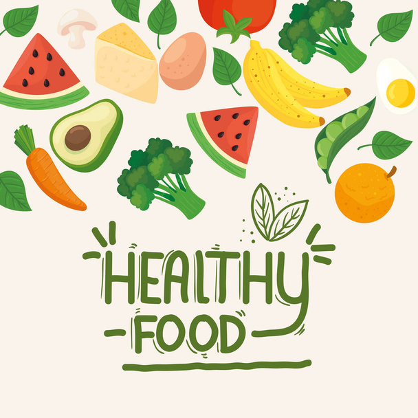 banner healthy food, fruits and with vegetables - Vektör, Görsel