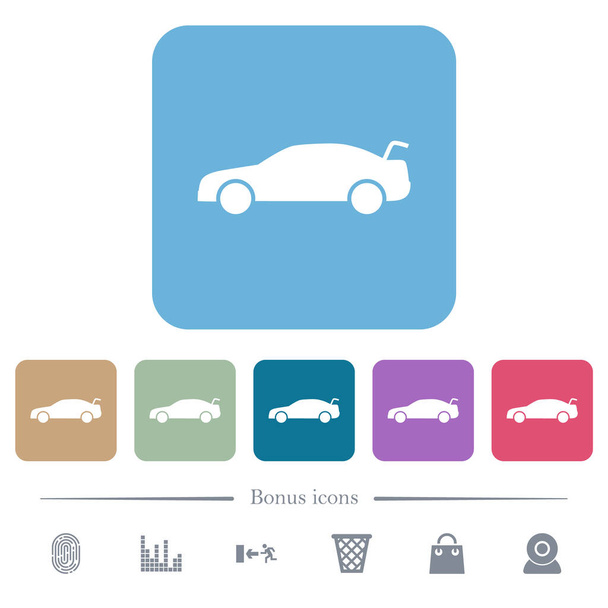 Auto kofferbak open dashboard indicator witte platte pictogrammen op kleur afgeronde vierkante achtergronden. 6 bonus symbolen opgenomen - Vector, afbeelding