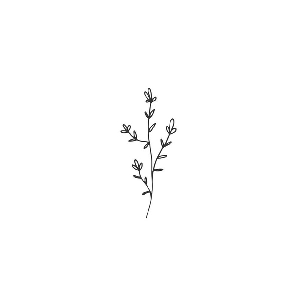 Een tak met bladeren en bloemen. Met de hand getekend eenvoudig bloemenpictogram. Vectorillustratie. - Vector, afbeelding