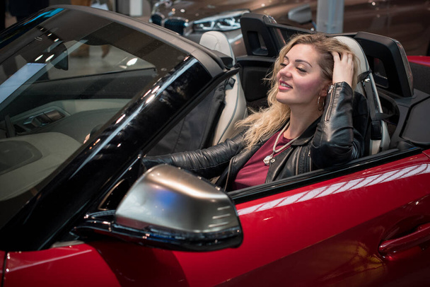 Gorgeous woman with a car, luxury style, concept lady and automobile - Zdjęcie, obraz