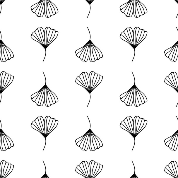 Seamless vector pattern with ginkgo biloba leaves isolated on white background. Botanical monochrome background - Vector, Image