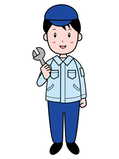 Technician young man with spanner (whole body) - Vector, Image